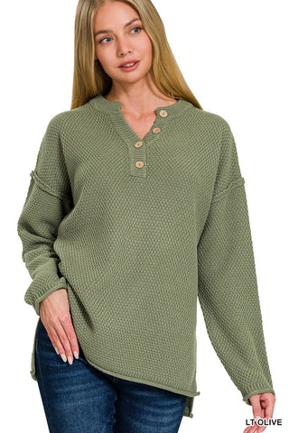 4 Buttons Henley Neckline Basic Sweater