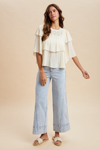 Seam Detailed Denim Cropped Flare Jean