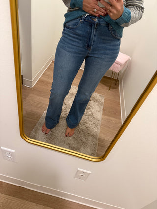 Tummy Control Elastic Waist Flare Denim Pants-Medium Wash