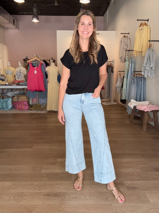 Seam Detailed Denim Cropped Flare Jean