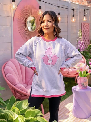 Double cuff design 3 pink ghost pullover