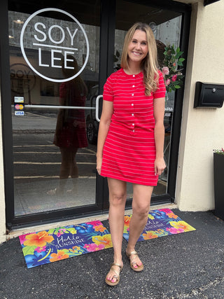 Red Striped Skort Set