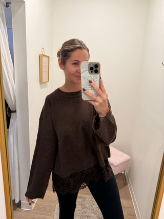 Scalloped Lace Hem Soft Sweater