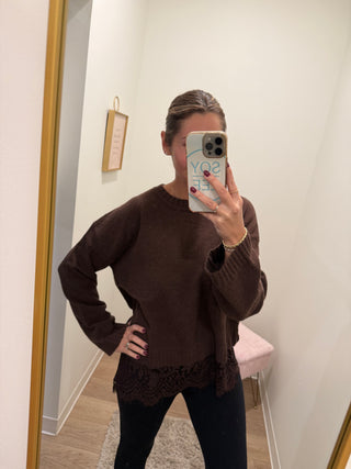 Scalloped Lace Hem Soft Sweater