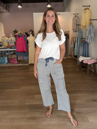 Striped Twill Barrel Pant