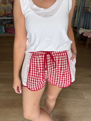 Gingham Style Red Lace Short