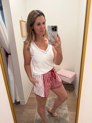 Gingham Style Red Lace Short