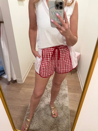 Gingham Style Red Lace Short