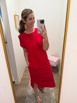 Red Tee Shirt Style Maxi Dress