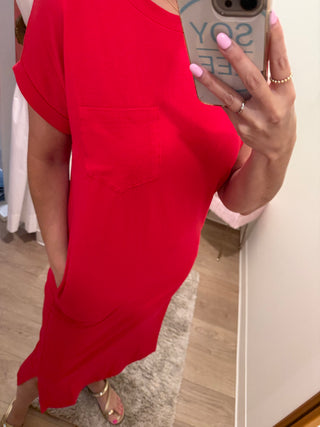 Red Tee Shirt Style Maxi Dress