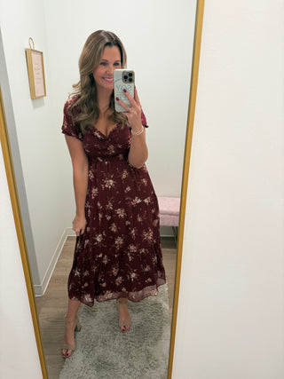 Floral Sweetheart Smocked Puff Tiered Midi Dress