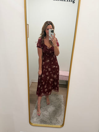 Floral Sweetheart Smocked Puff Tiered Midi Dress
