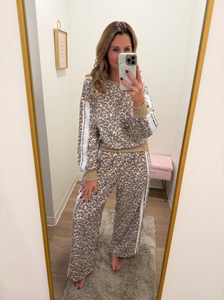 Leopard French Terry Lace Contrast Sweatshirt Top