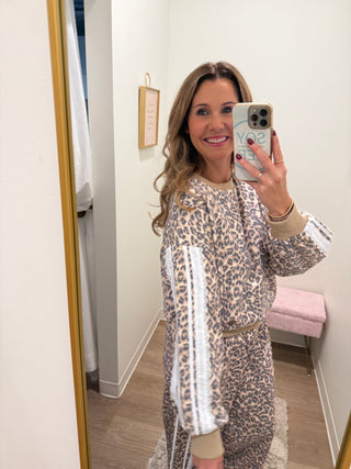 Leopard French Terry Lace Contrast Sweatshirt Top