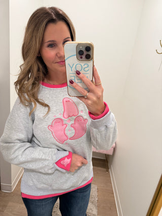 Double cuff design 3 pink ghost pullover