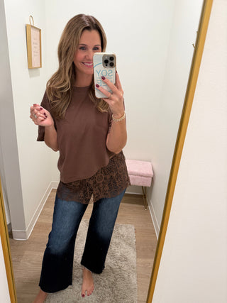 Floral Lace Trimmed Asymmetrical T-shirt
