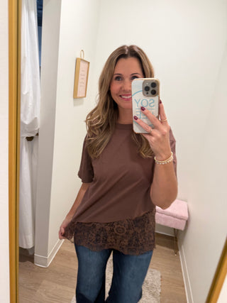 Floral Lace Trimmed Asymmetrical T-shirt
