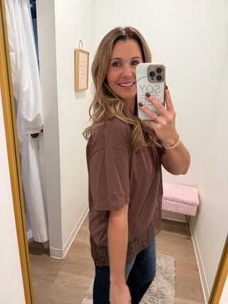 Floral Lace Trimmed Asymmetrical T-shirt