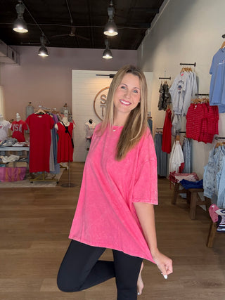 Fuschia Mineral Wash Oversize Tee