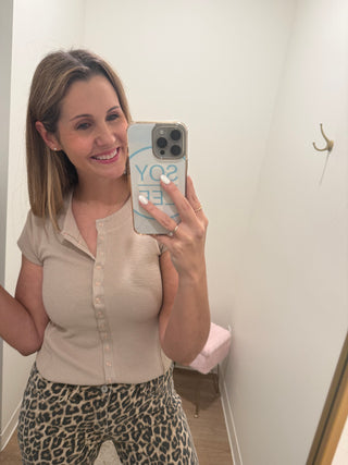 Waffle Knit Button Top