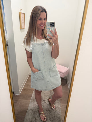 Denim vertical stripe pocket dress