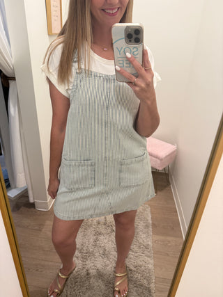 Denim vertical stripe pocket dress