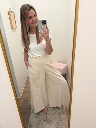 Shirred Detail Pull On Linen Pant