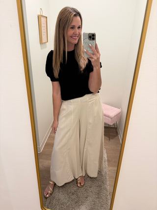 Shirred Detail Pull On Linen Pant