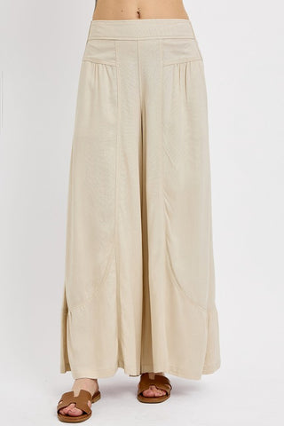 Shirred Detail Pull On Linen Pant