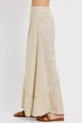 Shirred Detail Pull On Linen Pant
