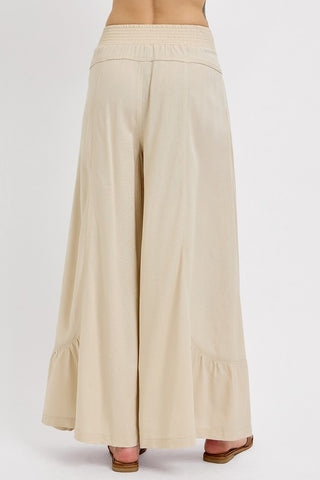 Shirred Detail Pull On Linen Pant