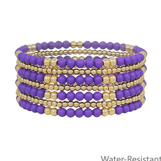 Purple & Gold Beaded Stretch Bracelets