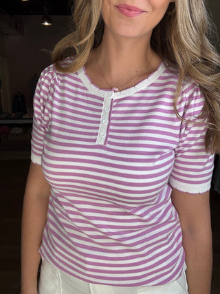 Purple Stripe Button Top