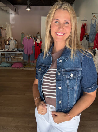 Dark Short Style Jean Jacket