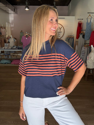 Navy Cloud Stripe Top