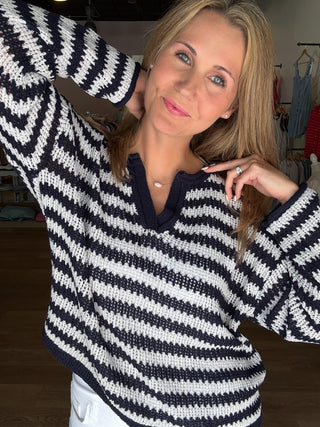 Navy Stripe Knit Top