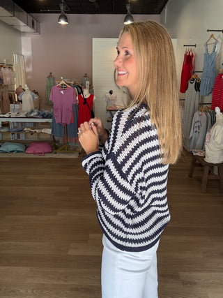 Navy Stripe Knit Top