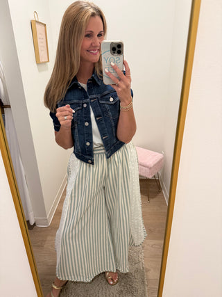 Green Floral Eyelet Wide Leg Pant