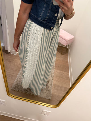 Green Floral Eyelet Wide Leg Pant