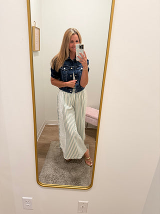 Green Floral Eyelet Wide Leg Pant