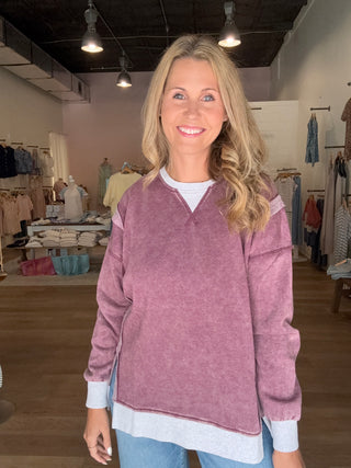 Purple Acid Wash Fleece Pullover