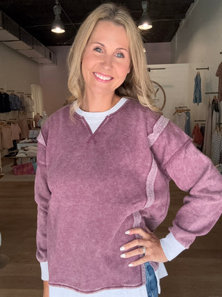Purple Acid Wash Fleece Pullover