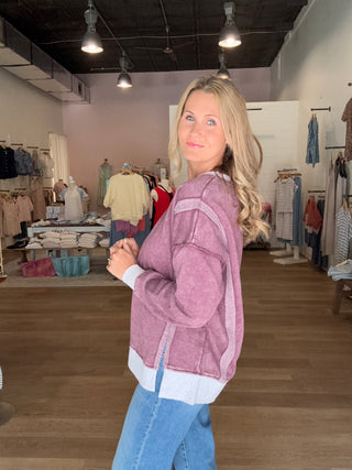 Purple Acid Wash Fleece Pullover