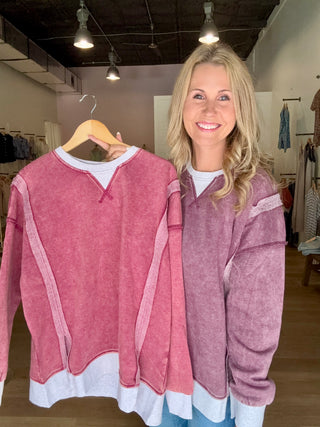 Purple Acid Wash Fleece Pullover