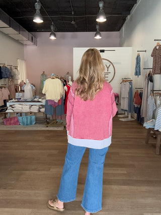 Acid Wash Fleece Pullover-cabernet color