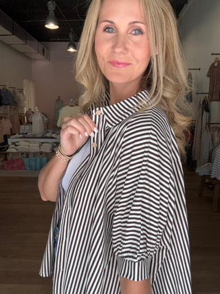Brown Stripe Oversized Button Top