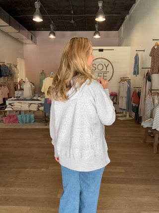 Gray Half Snap Button Fleece Hoodie Pullover
