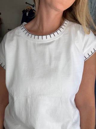 White Stitch Detail Top