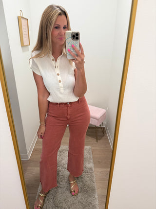 Plus Size Cream Button Top