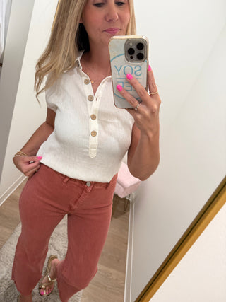 Plus Size Cream Button Top